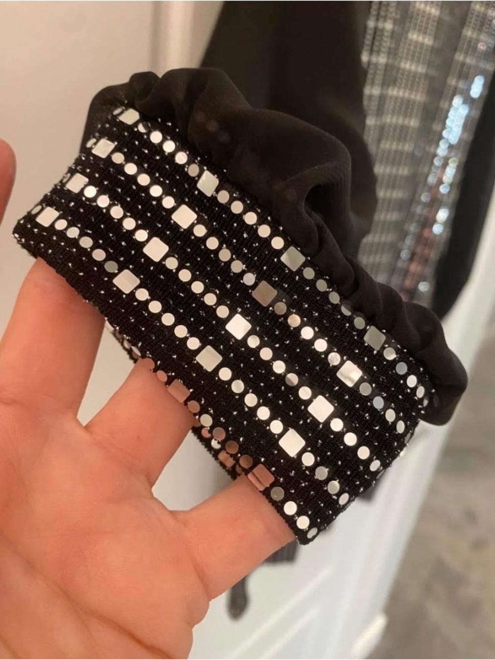 NWOT Black Sequin Mesh Sleeve Mini Dress - Picture 4 of 6